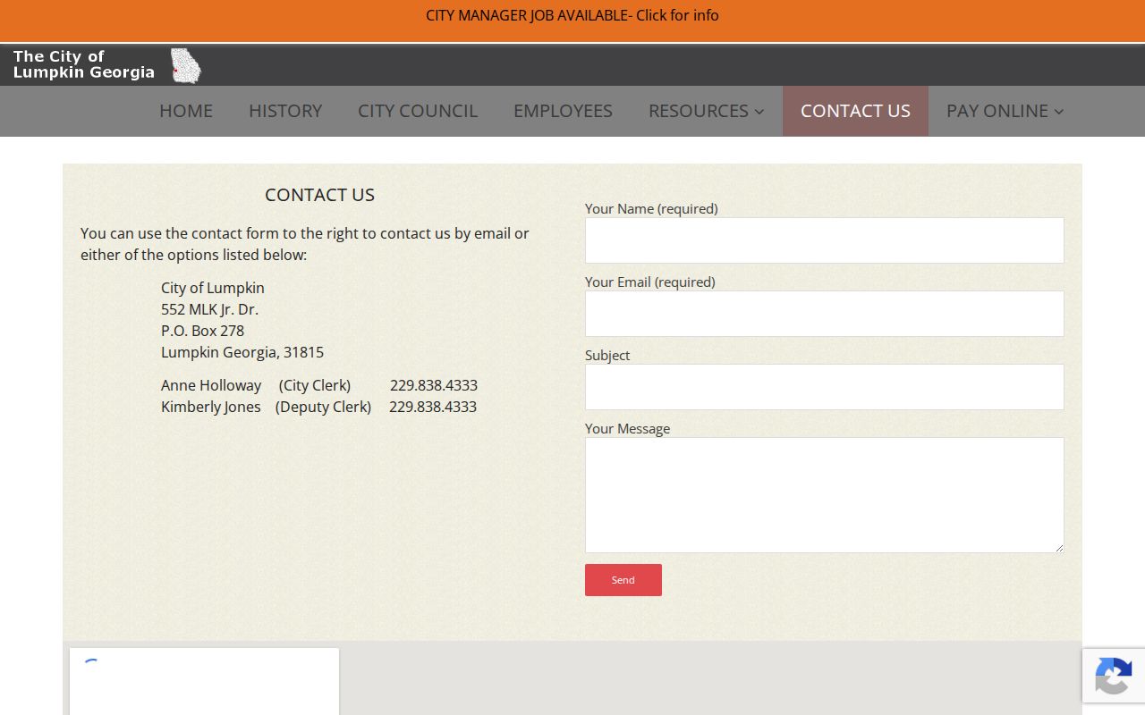 City of Lumpkin official contact page and city hall details