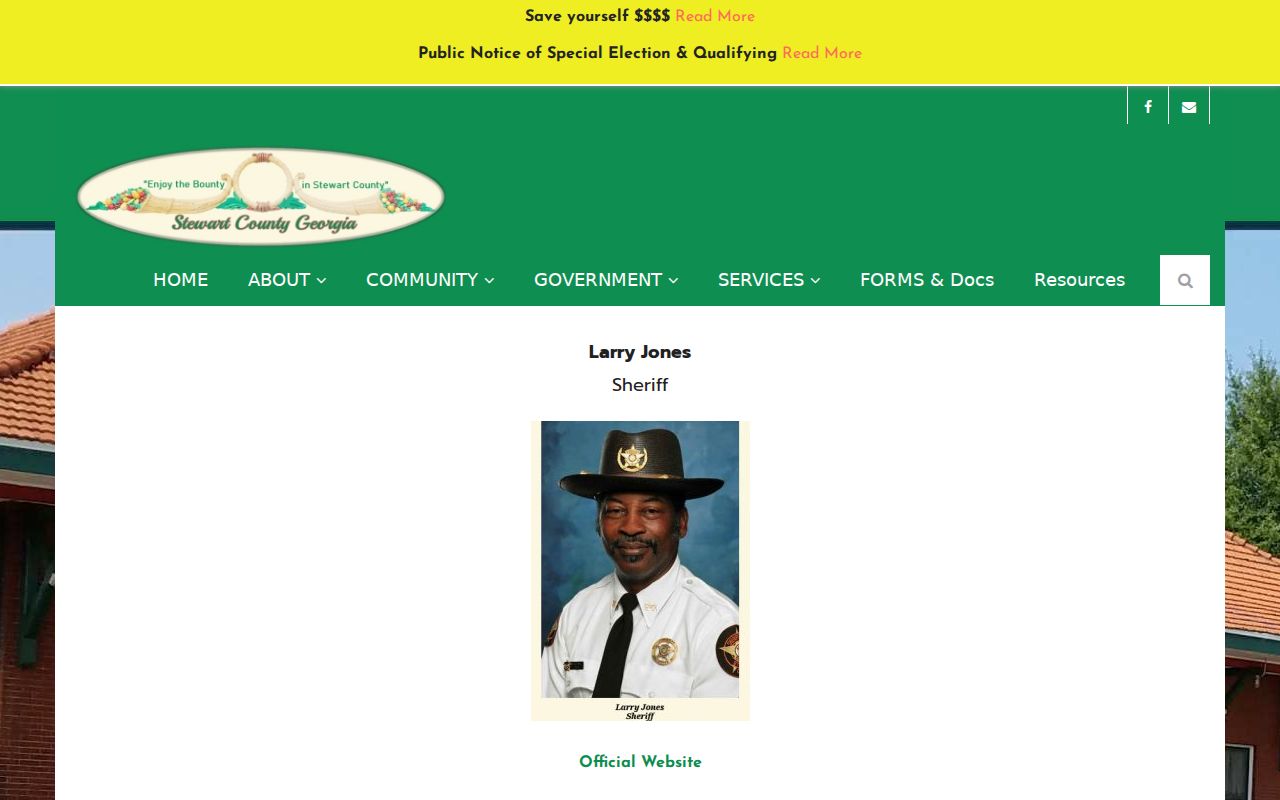 Stewart County government page describing the sheriff's court-process duties